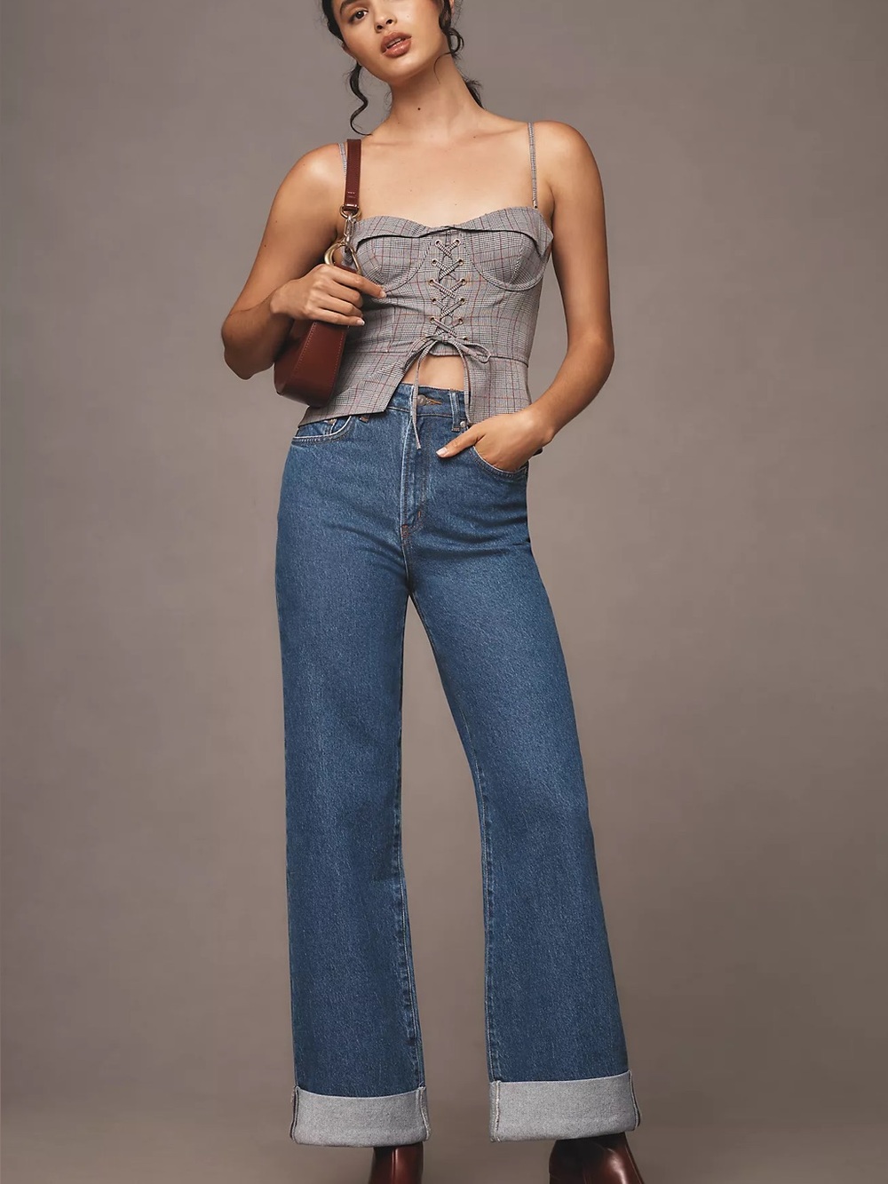 Pilcro High-Rise Wide Leg Jeans in Mid Blue